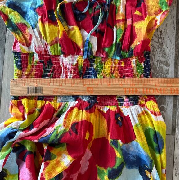 Grace Elements Colorful Watercolor Floral Swing Midi Dress Medium Fit Flare Boho - Picture 9 of 10